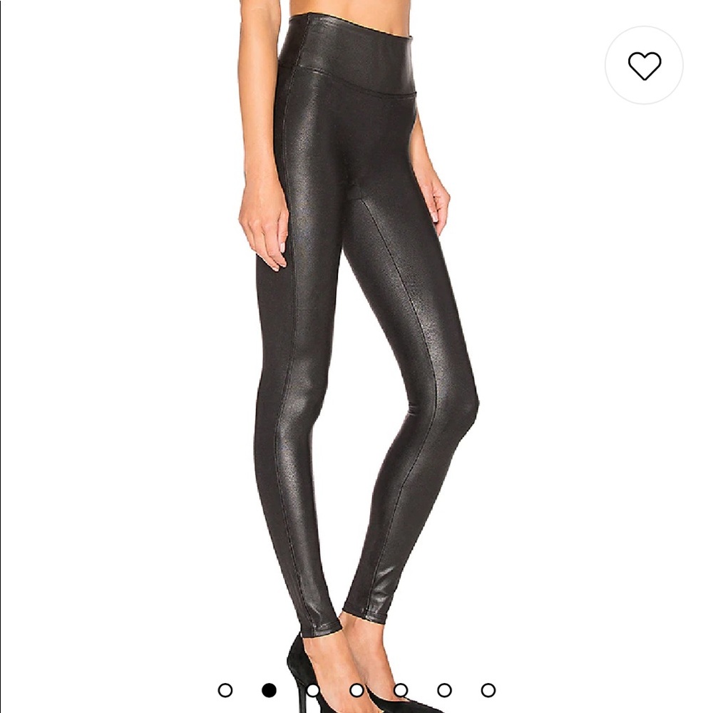 Spanx black faux leather leggings, size medium